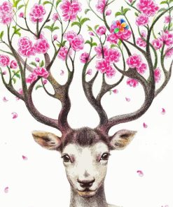 Pink Floral Antlers Deer Paint By Number