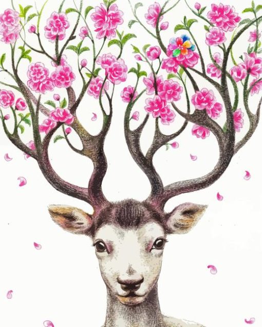 Pink Floral Antlers Deer Paint By Number