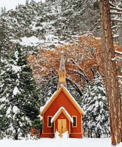 Snowy Yosemite Chapel Paint By Number