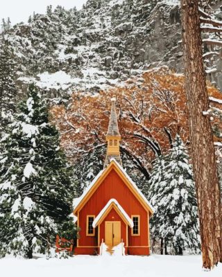 Snowy Yosemite Chapel Paint By Number