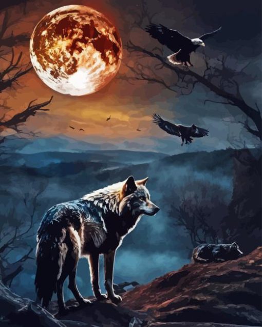 Wolf And Eagles Moon Paint By Numbers